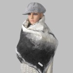 Châle alpaga de luxe / grand foulard pour femmes - 100% alpaga naturel écologique- feutré - réversible - noir blanc gris
